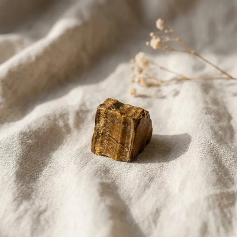 Illustration de œil de tigre à l’état brut sur un tissu en lin écru